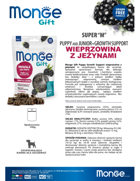Monge Gift Super "M" Puppy and Junior Schweinefleisch mit Brombeeren 150g