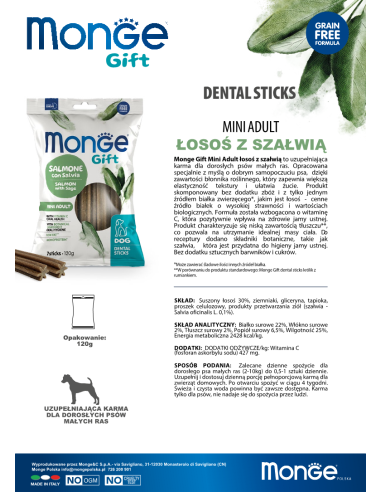 Monge Gift Dental sticks Dog Mini Adult Lachs...