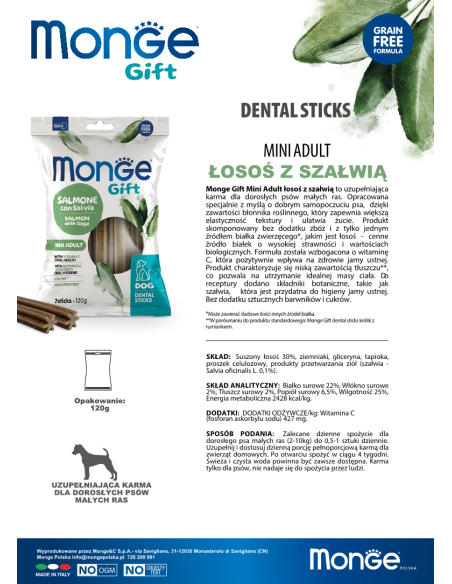 Monge Gift Dental sticks Dog Mini Adult Salmon with sage 120g