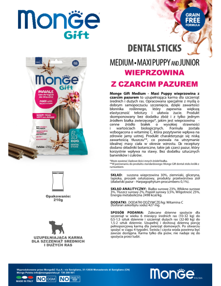 Monge Gift Dental sticks Medium - Maxi Puppy and Junior Wieprzowina z diabelskim pazurem 210g