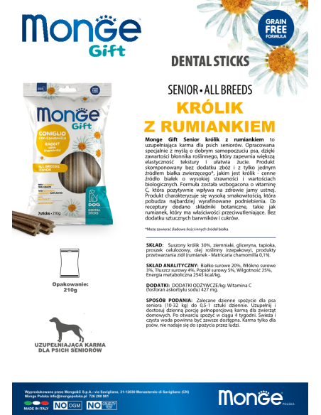Monge Gift Dental sticks Dog Senior Rabbit with camomile 210g
