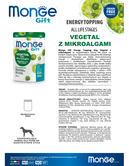 Monge Gift Energy topping Dog Adult Rośliny z mikroalgami 60ml