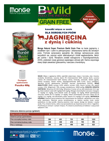 MONGE BWILD GRAIN FREE JAGNIĘCINA 400g