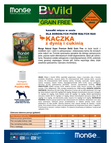 BWILD GRAIN FREE MINI ADULT KACZKA 400g