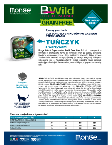 MONGE BWILD GRAIN FREE PATE MIT TUNA 100g