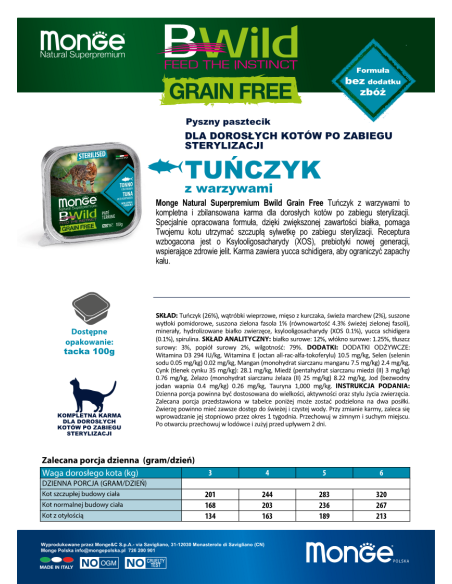 MONGE BWILD GRAIN FREE PATE MIT TUNA 100g