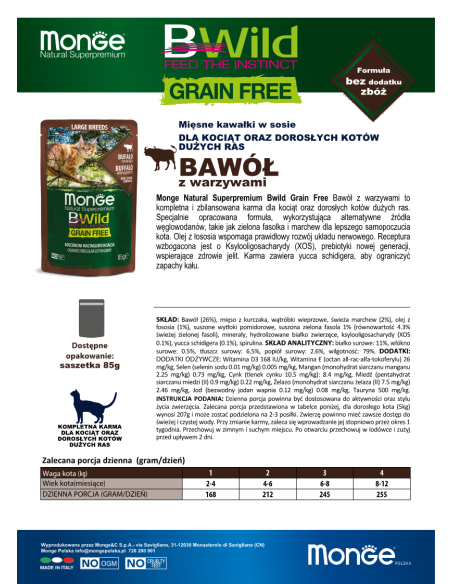 MONGE BWILD Grain Free Büffel mit Gemüse in Sauce 85g - Kätzchen und große Rassen
