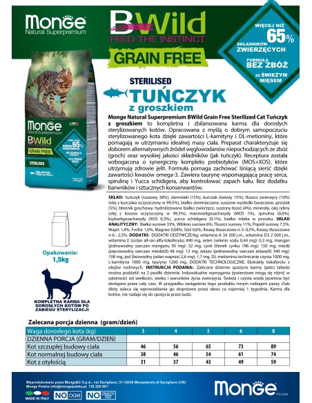 CAT BWILD GRAIN FREE STERILISED TUŃCZYK Z GROSZKIEM 1,5kg