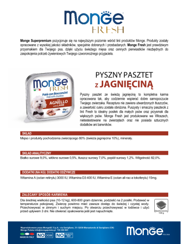 MONGE FRESH PASZTET Z JAGNIĘCINĄ 100g