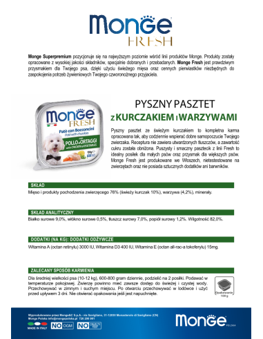 MONGE FRESH PASZTET Z KURCZAKIEM I WARZYWAMI 100g