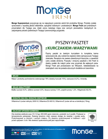 MONGE FRESH PASZTET Z KURCZAKIEM I WARZYWAMI 100g