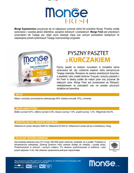 MONGE FRESH PASZTET Z KURCZAKIEM 100g