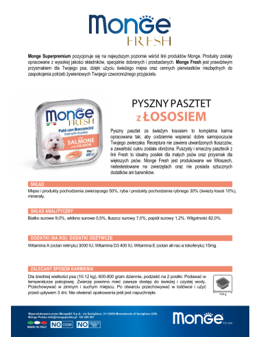 MONGE FRESH PASZTET Z  ŁOSOSIEM 100g