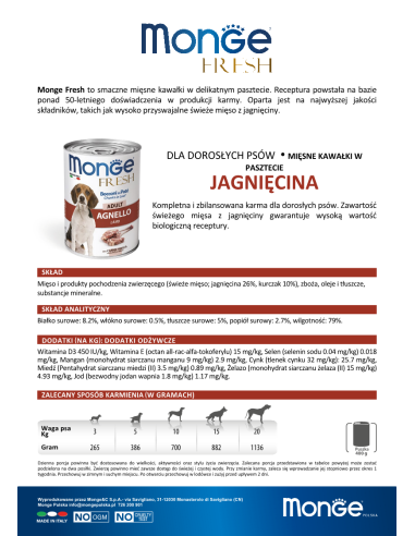 MONGE FRESH ADULT LAMB 400g