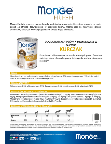 MONGE FRESH ADULT KURCZAK 400g