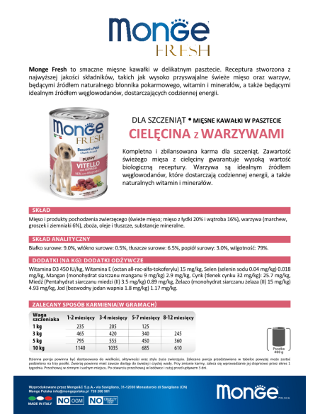 MONGE FRESH PUPPY CIELĘCINA Z WARZYWAMI 400g