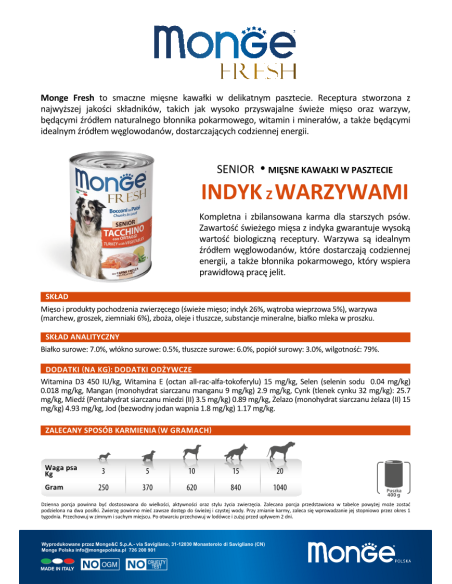 MONGE FRESH SENIOR TURKEY WITH VEGETABLES 400g