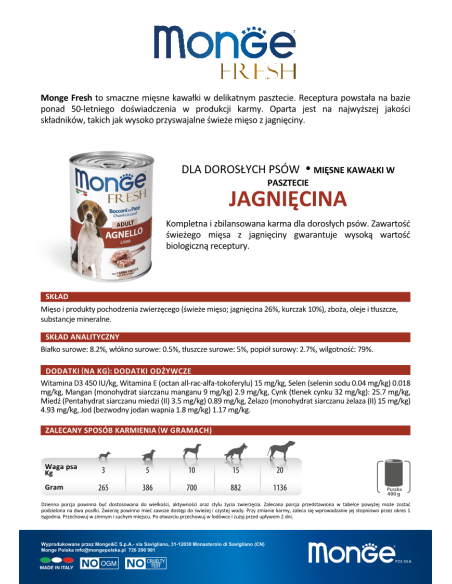 OUTLET MONGE FRESH ADULT LAMB 400g