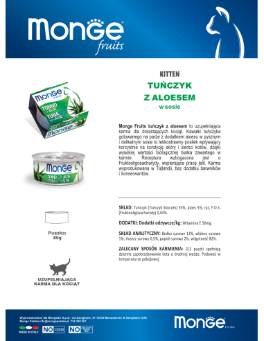 MONGE FRUIT KITTEN TUNA WITH ALOE 80G