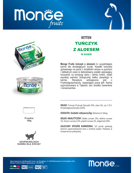 MONGE FRUIT KITTEN TUNA WITH ALOE 80G