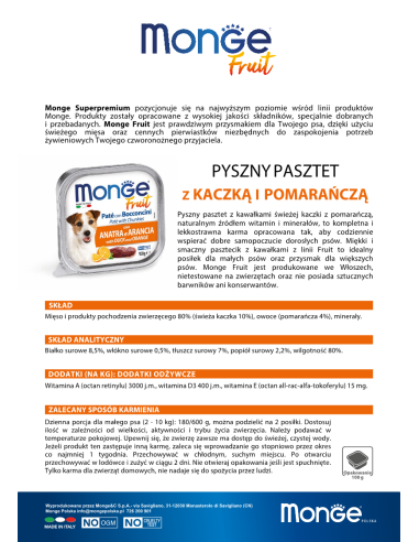 MONGE DOG FRUIT PATE WITH DUCK AND ORANGE 100g