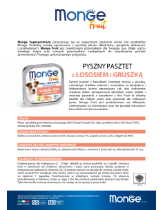 MONGE DOG FRUIT PASZTET Z  ŁOSOSIEM I GRUSZKĄ 100g 2