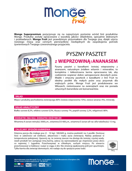MONGE DOG OBSTPASTETE MIT SCHWEINEFLEISCH UND ANANAS 100g