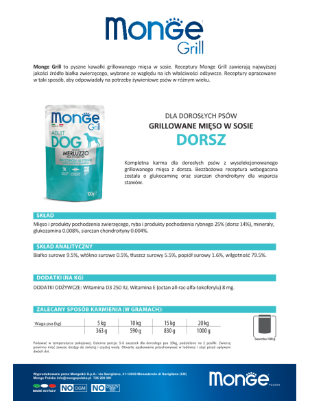 MONGE GRILL-MIĘSNE KAWAŁKI Z DORSZEM 100g