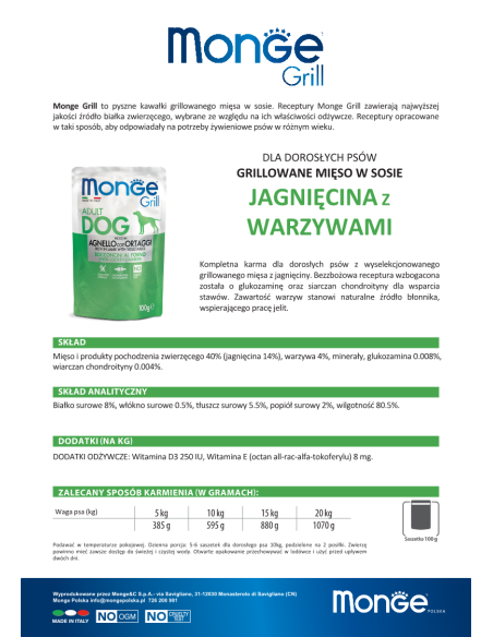 MONGE GRILL- FLEISCHSTÜCKE MIT LAMM UND GEMÜSE 100g