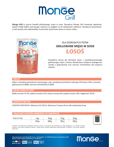 MONGE GRILL-MEAT PIECES WITH SALMON 100g