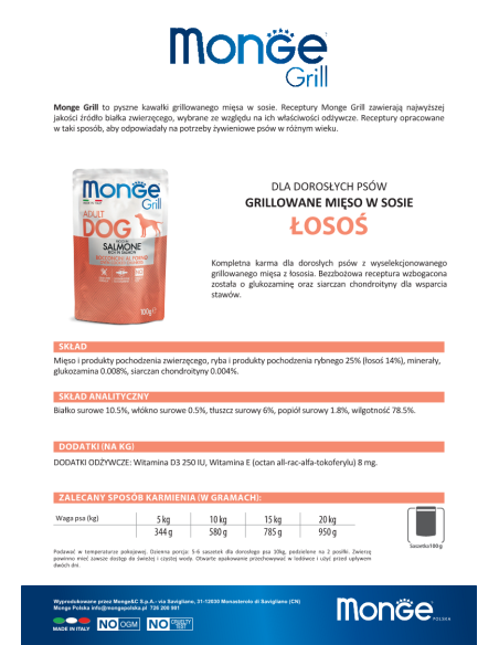 MONGE GRILL-MEAT PIECES WITH SALMON 100g