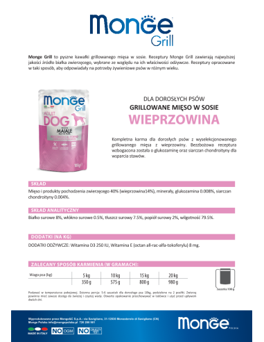 MONGE GRILL-MIĘSNE KAWAŁKI Z WIEPRZOWINĄ 100g