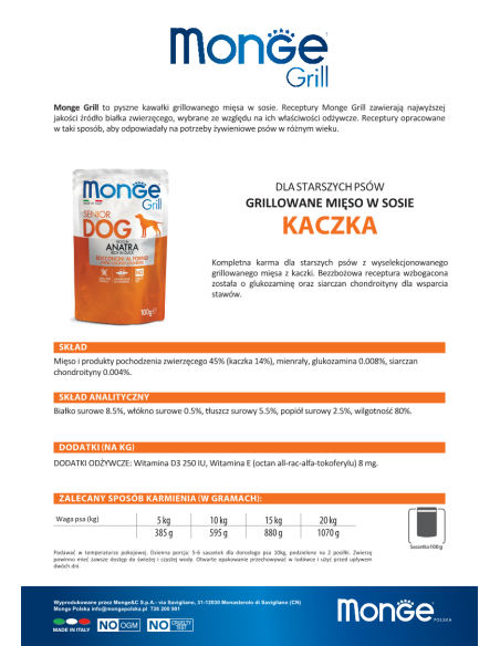 MONGE GRILL SENIOR - ENTENFLEISCHSTÜCKE 100g