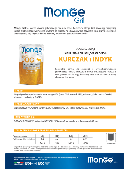 MONGE GRILL WELPENFLEISCHSTÜCKE MIT HÜHNCHEN UND DER TÜRKEI 100g