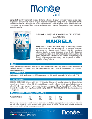 MONGE GRILL Makrele Senior 85g