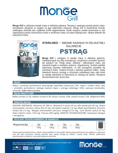 MONGE GRILL Cat Sterilisierte Forelle 85g