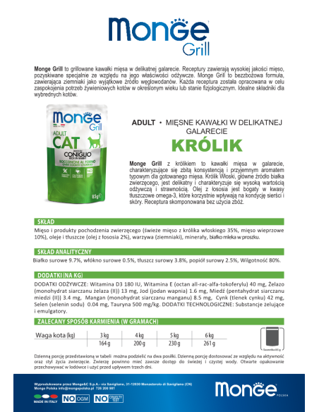 MONGE GRILL Katze Erwachsenes Kaninchen 85g