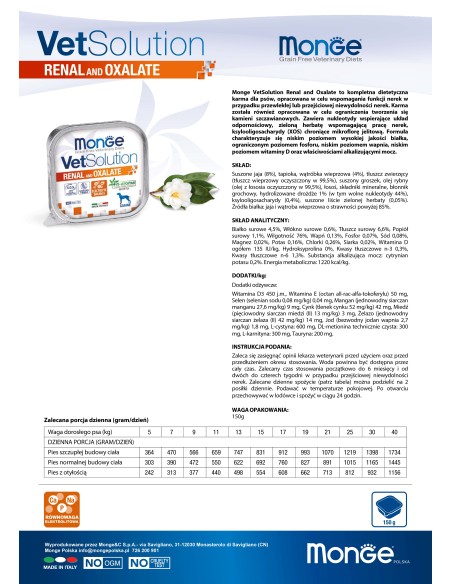 MONGE VETSOLUTION DOG RENAL 150G