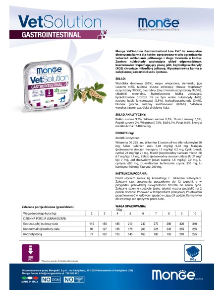 MONGE VETSOLUTION CAT- GASTROINTESTINAL 100G
