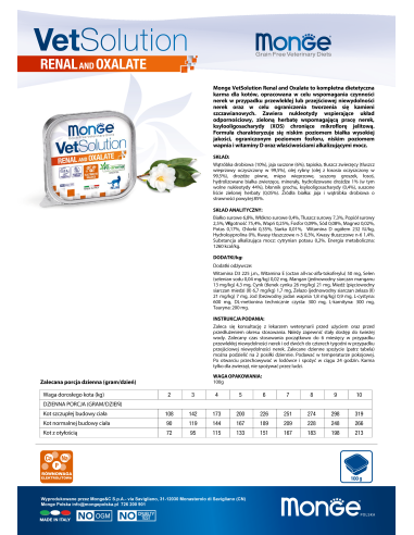 MONGE VETSOLUTION CAT- RENAL AND OXALATE 100g