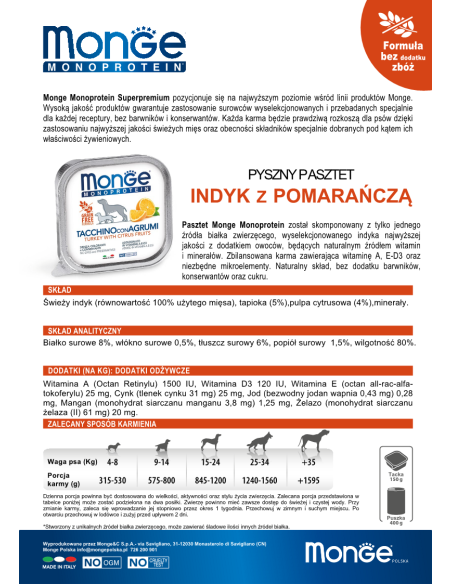 MONGE FRUIT TURKEY WITH ORANGE 150g