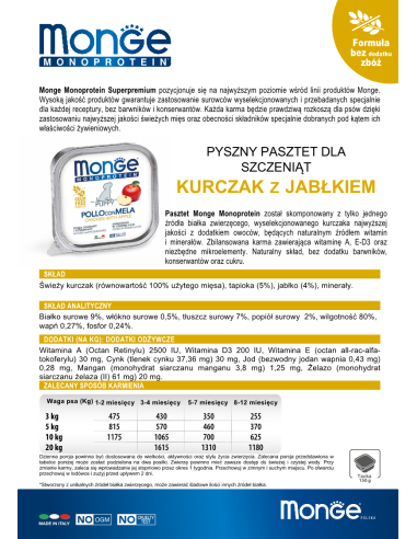 MONGE DOG FRUIT JUNIOR KURCZAK Z JABŁKIEM 150g