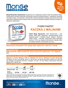 MONGE DOF FRUIT KACZKA Z MALINAMI 150g 2