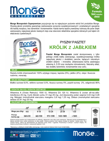 MONGE DOG FRUIT KRÓLIK Z JABŁKIEM 150g