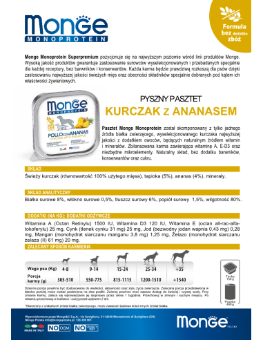 MONGE DOG FRUIT KURCZAK Z ANANASEM 150g