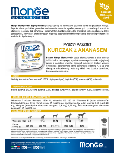 MONGE DOG FRUIT M HÄHNCHEN MIT ANANAS 150g