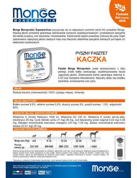 MONGE DOG SOLO KACZKA 150g