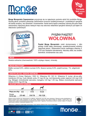 MONGE DOG SOLO WOŁOWINA 150g