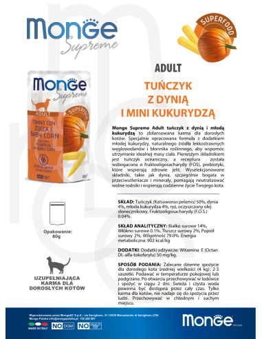 Monge Supreme pouch Adult Tuna with pumpkin and...