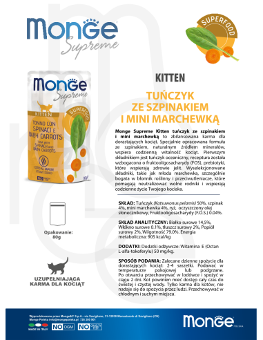 Monge Supreme pouch Kitten Tuna with spinach...